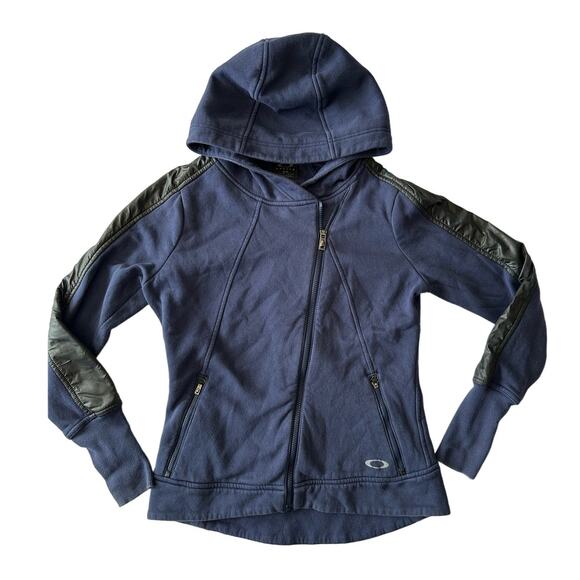 Oakley Jackets & Blazers - Vintage Woman's Oakley Asymmetrical Full Zip Navy Blue Hoodie Size Small